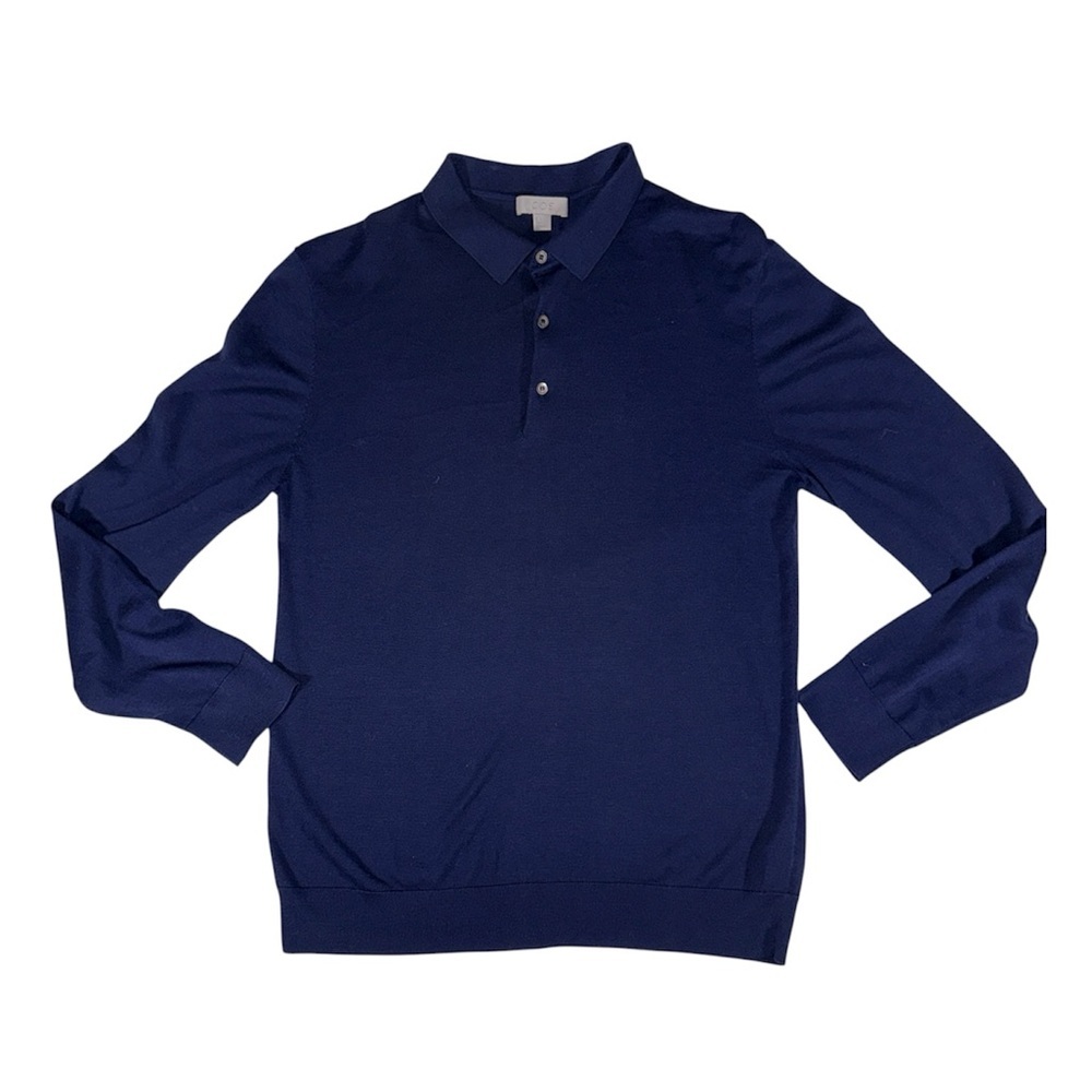 COS Men's Navy Blue Collared Sweater - Small Silk/Cotton Blend -